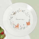 personalised woodland animal toddler plate personalised with any name in the centre around an animal design