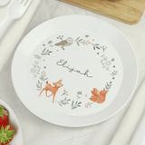 personalised woodland animal toddler plate personalised with any name in the centre around an animal design