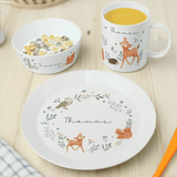 personalised woodland animal breakfast set each piece personalised with the child's name