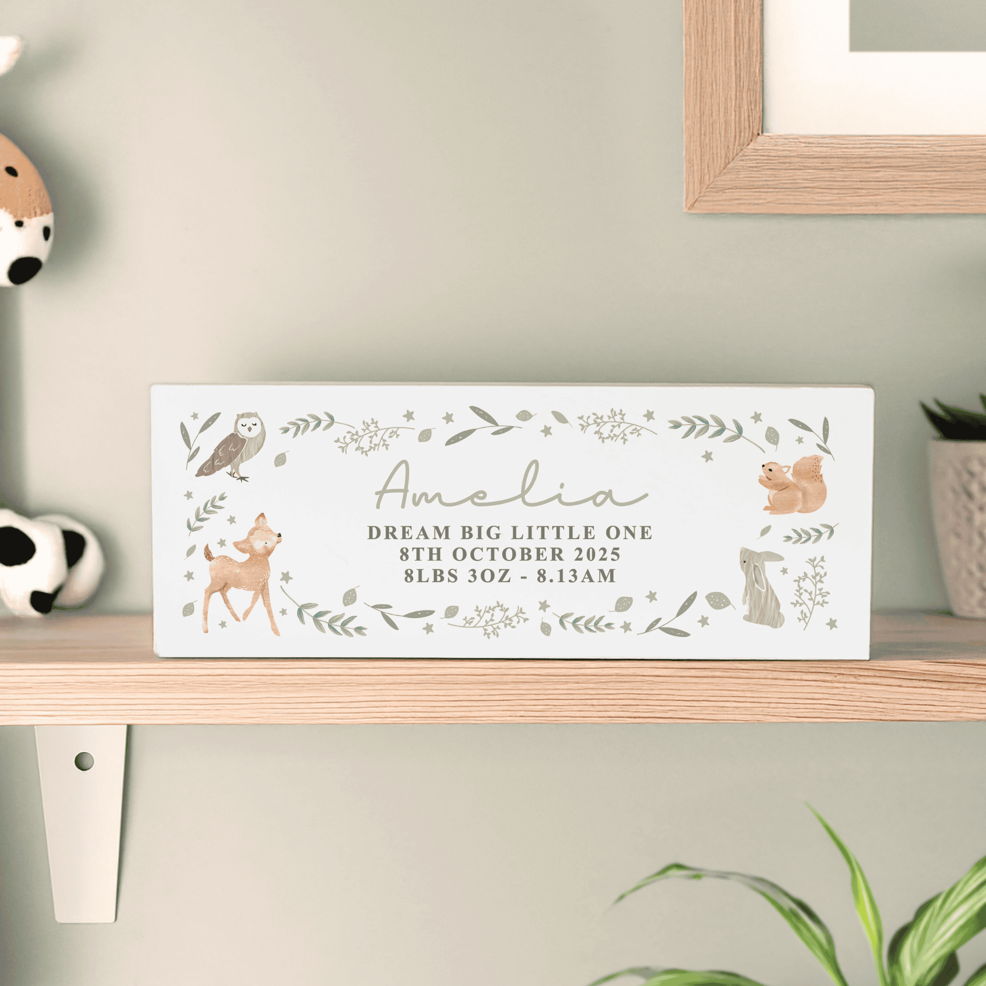 personalised wooden animal mantle block personalised with a name and any message over 3 lines