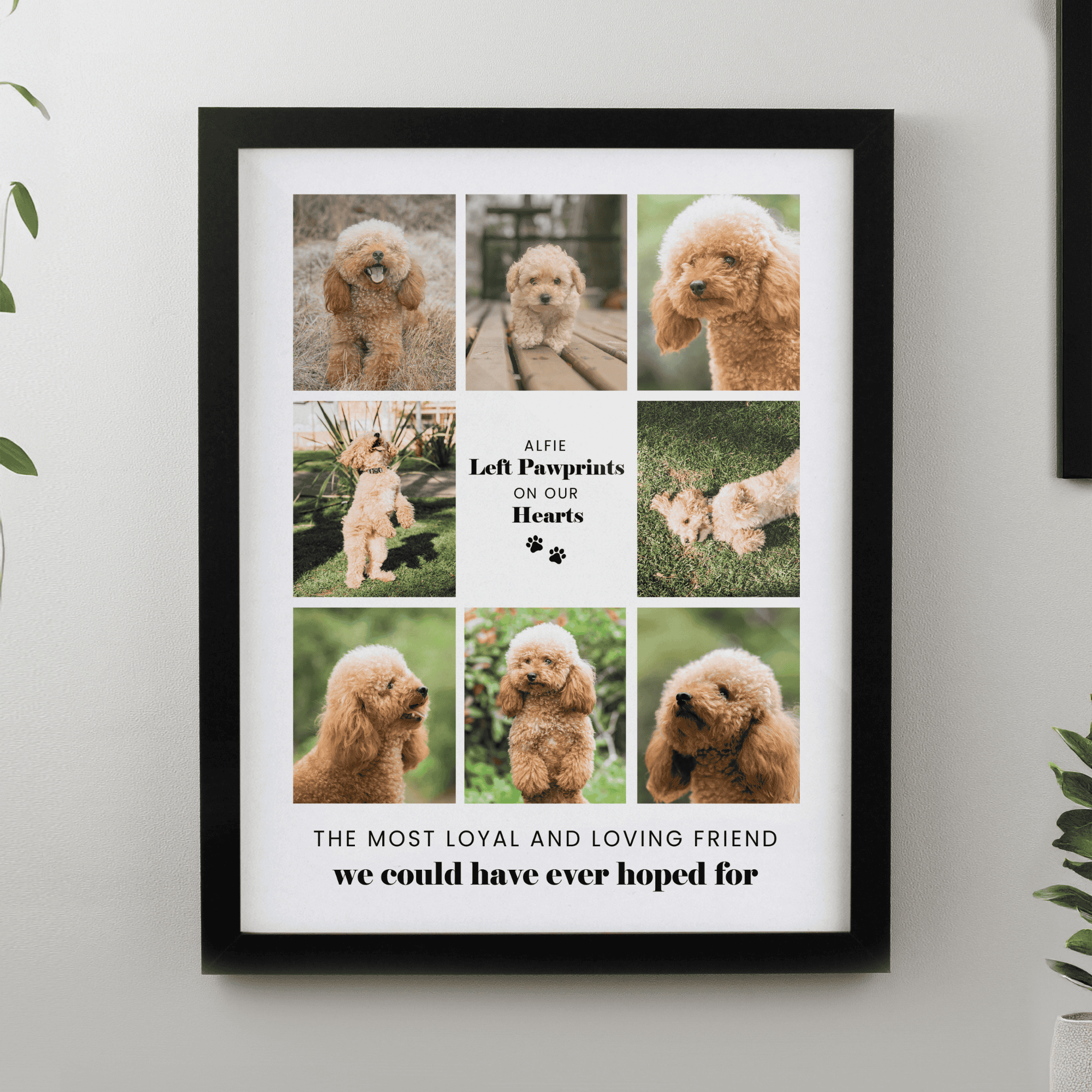 personalised black mutli photo pet frame with space for 8 photos.