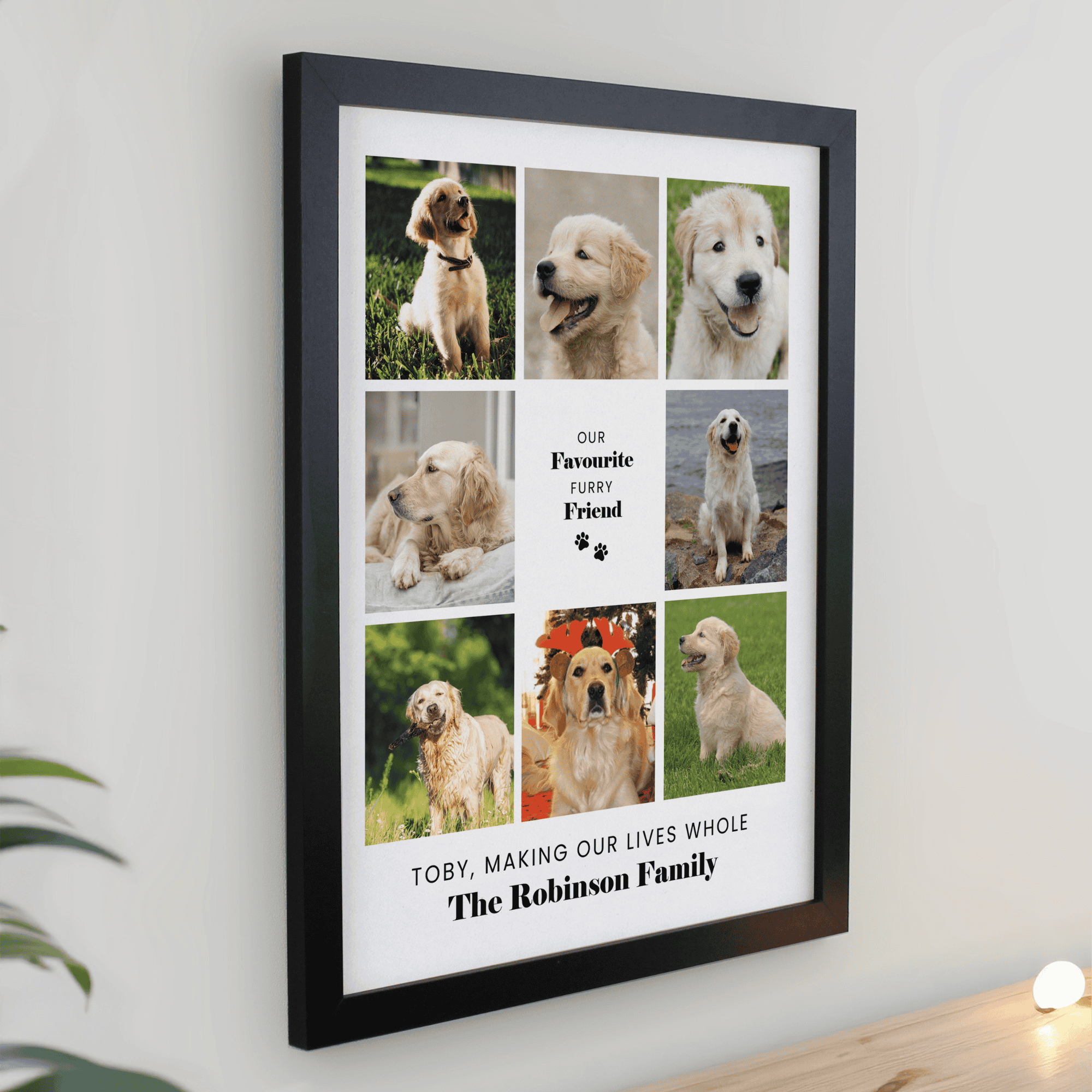 personalised black mutli photo pet frame with space for 8 photos.