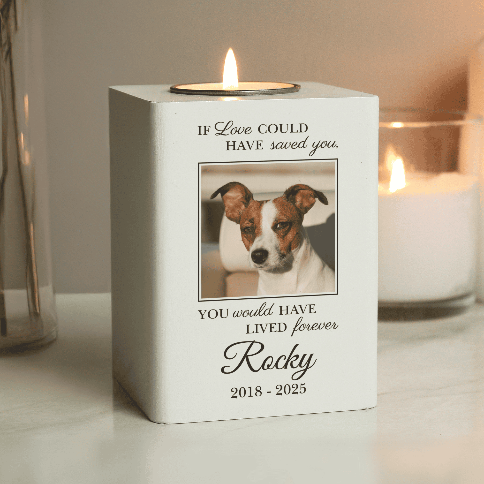 Personalised Pet Photo Upload Memorial Tealight Holder