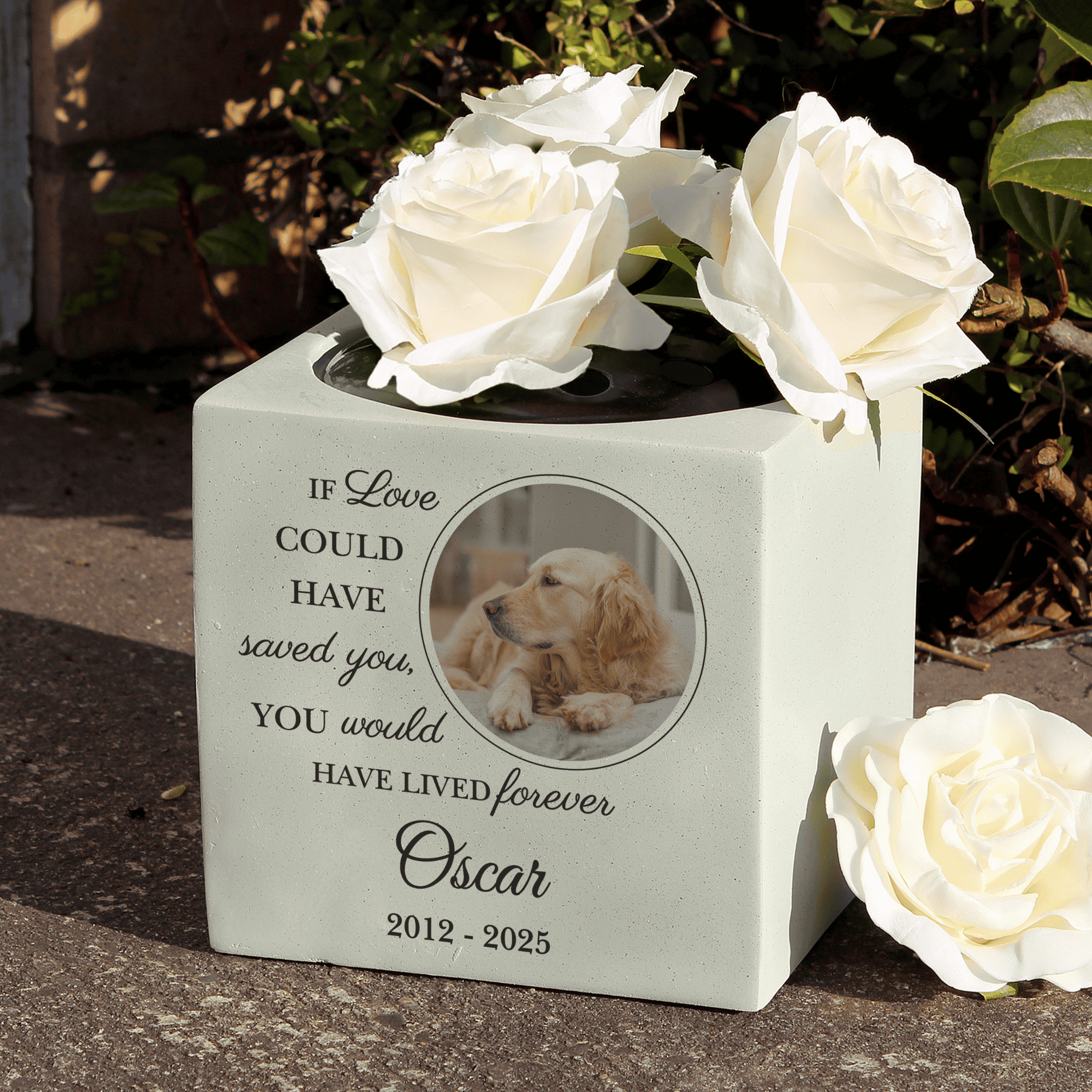 Personalised Pet Photo Upload Memorial Garden Vase photo of a dog