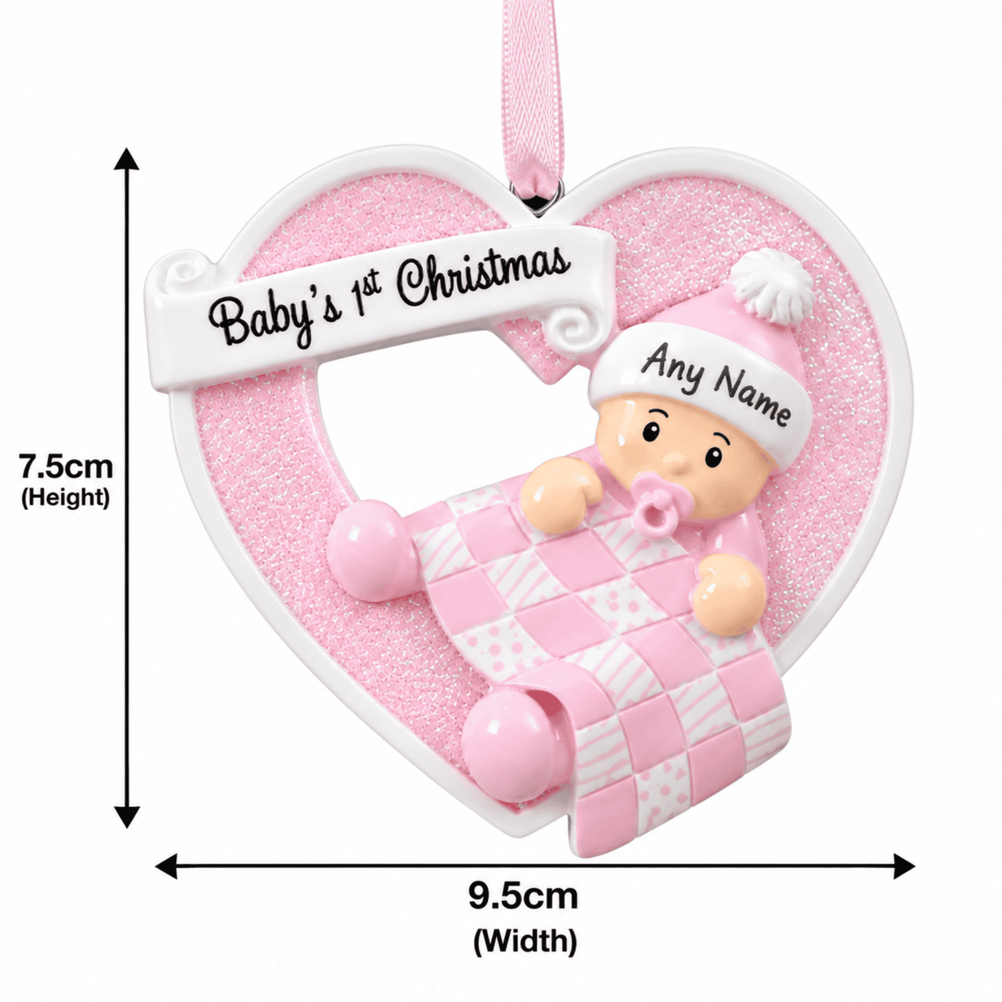personalised pink heart christmas tree decoration