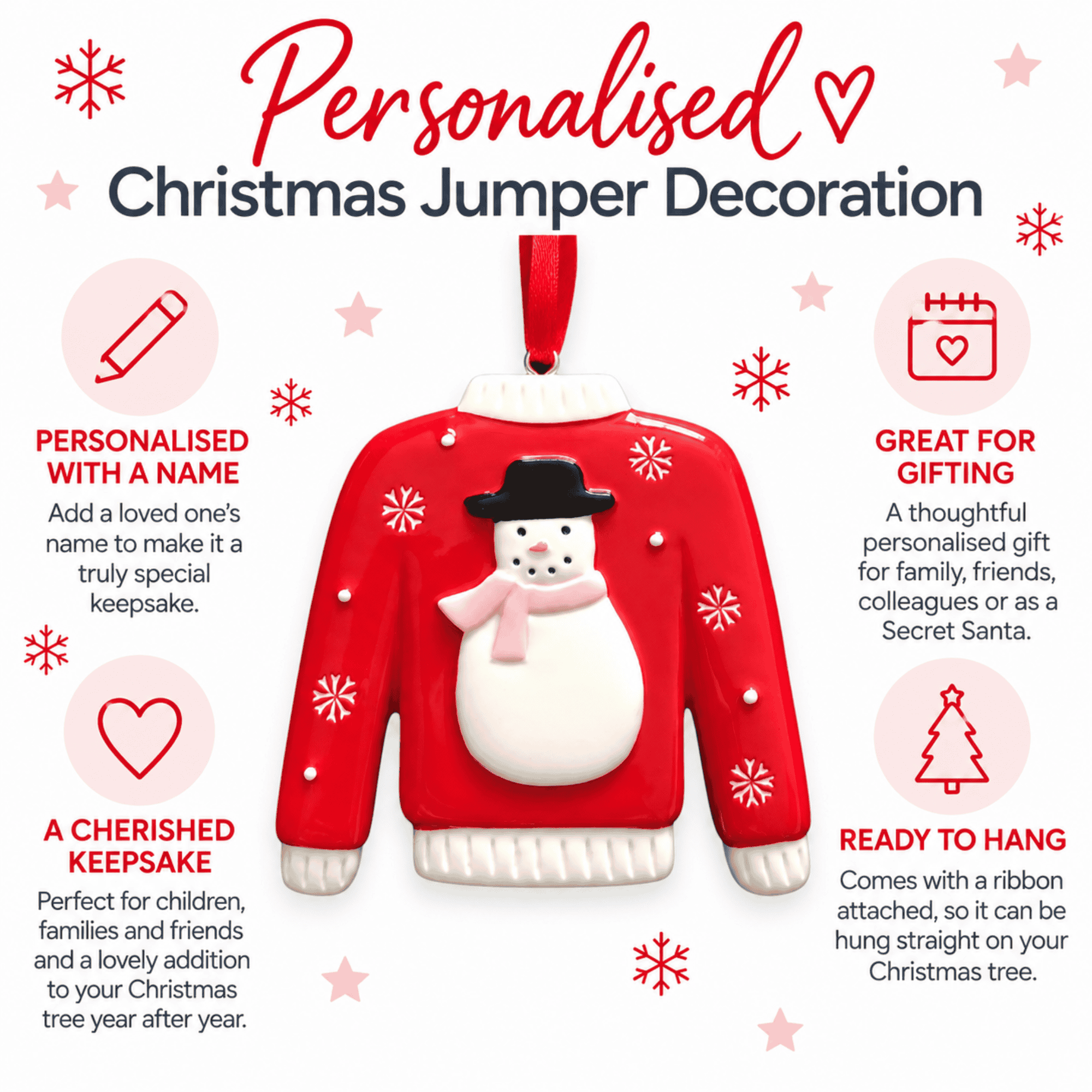 personalised jumper christmas tree decoration with any name on the jumper