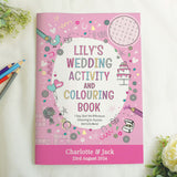 personalised pink wedding acitivity book showing the front cover with the child's name personalised on the cover