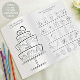 personalised pink acitivity book showing the inside of the book with the child's name personalised on every page