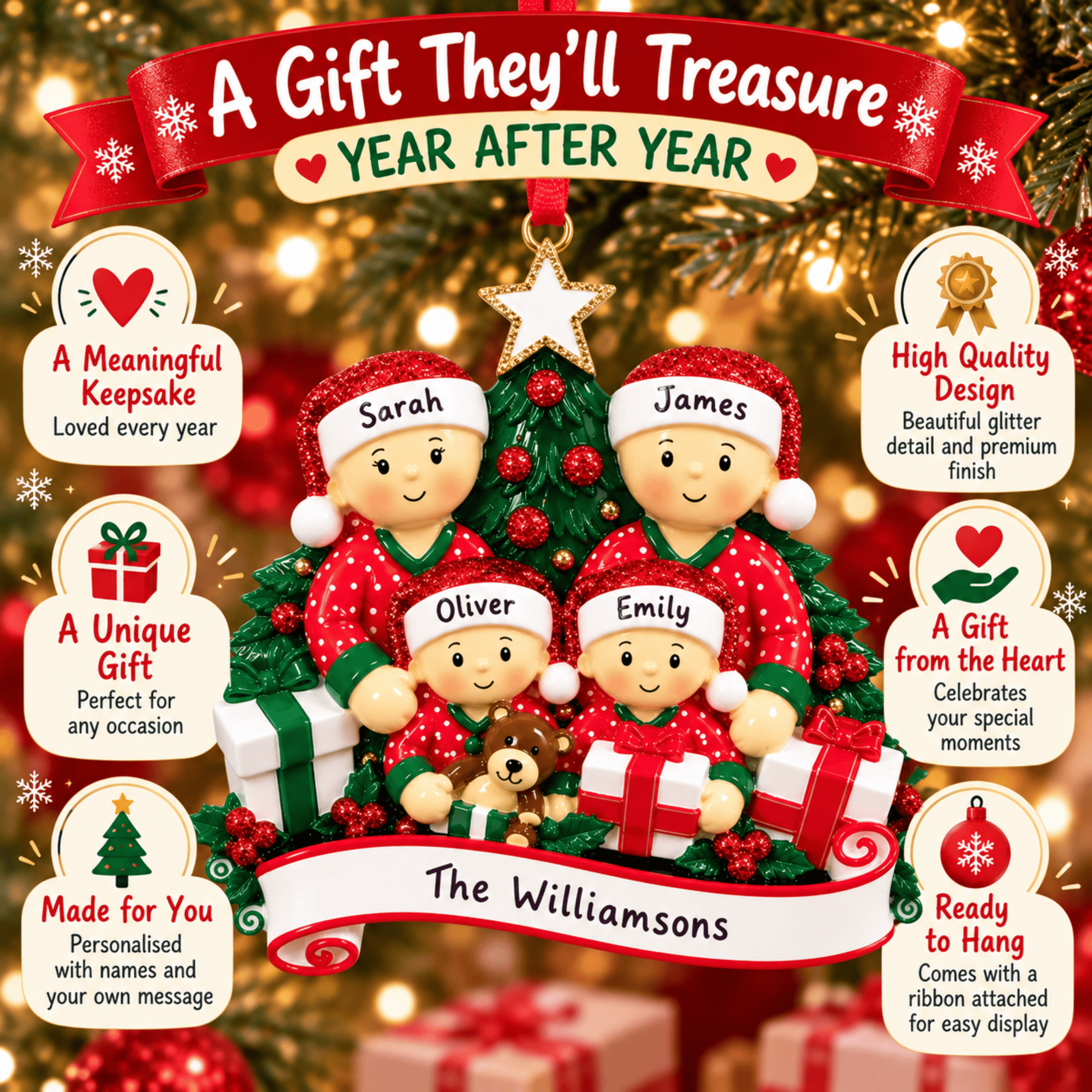 present opening chirstmas tree decoration for 4 people