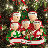 present opening personalised Christmas tree decoration family of 5