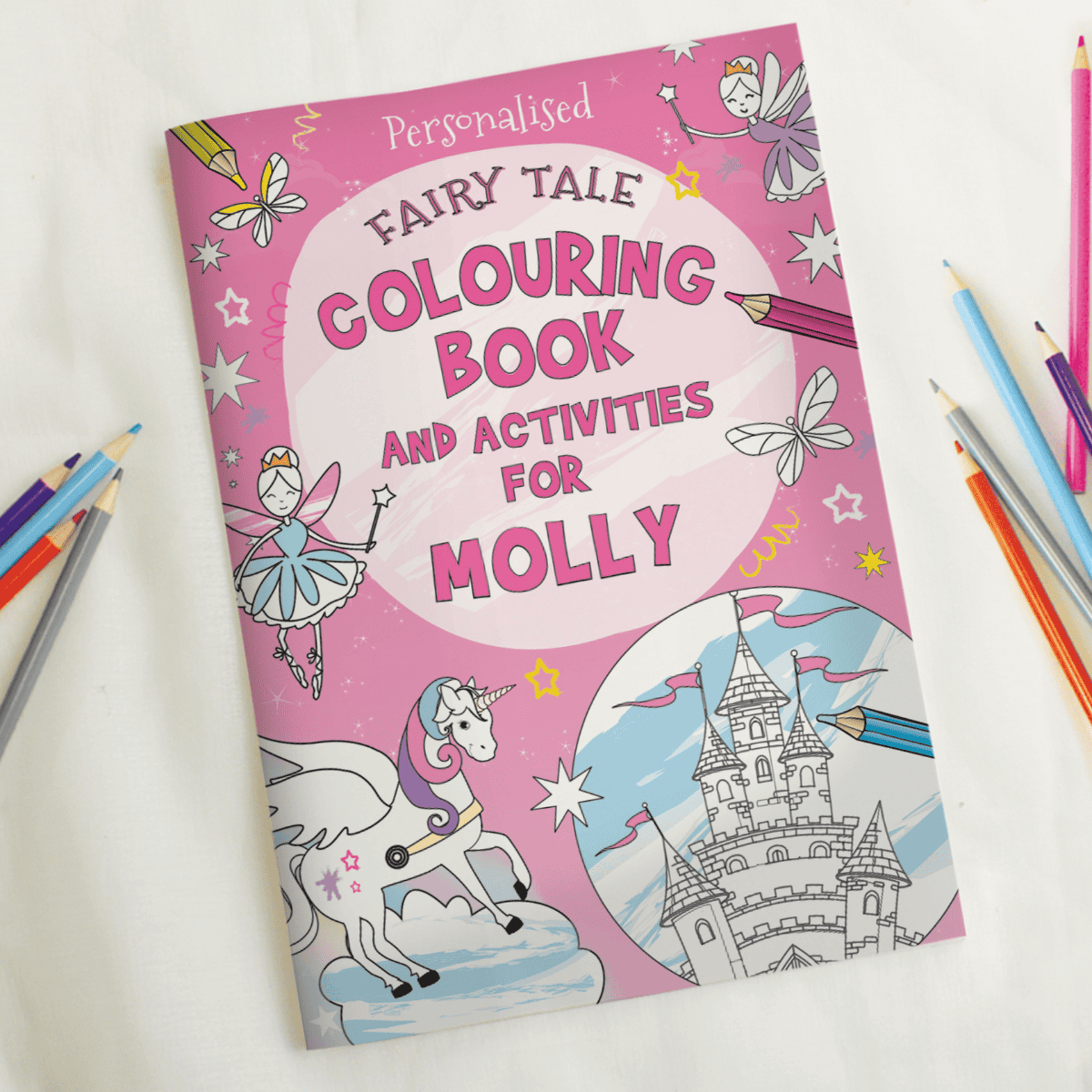 personalised princess and unicorn front cover with the child's name personalised on the cover