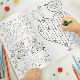 personalised princess and unicorn colouring book showing the inside of the book with the child's name personalised on it