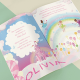 personalised princess and unicorn book showing the inside pages personalised with the childs' name