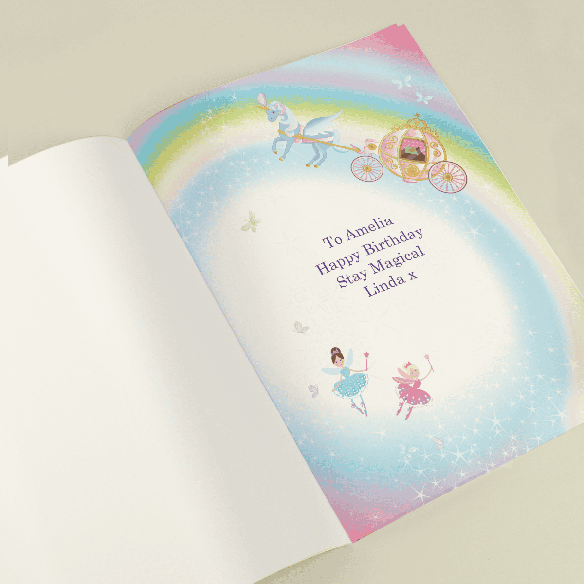 personalised princess and unicorn book showing the personalisation on the first page