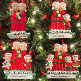 personalised pyjama family christmas tree decoration collage showing the different family sizes