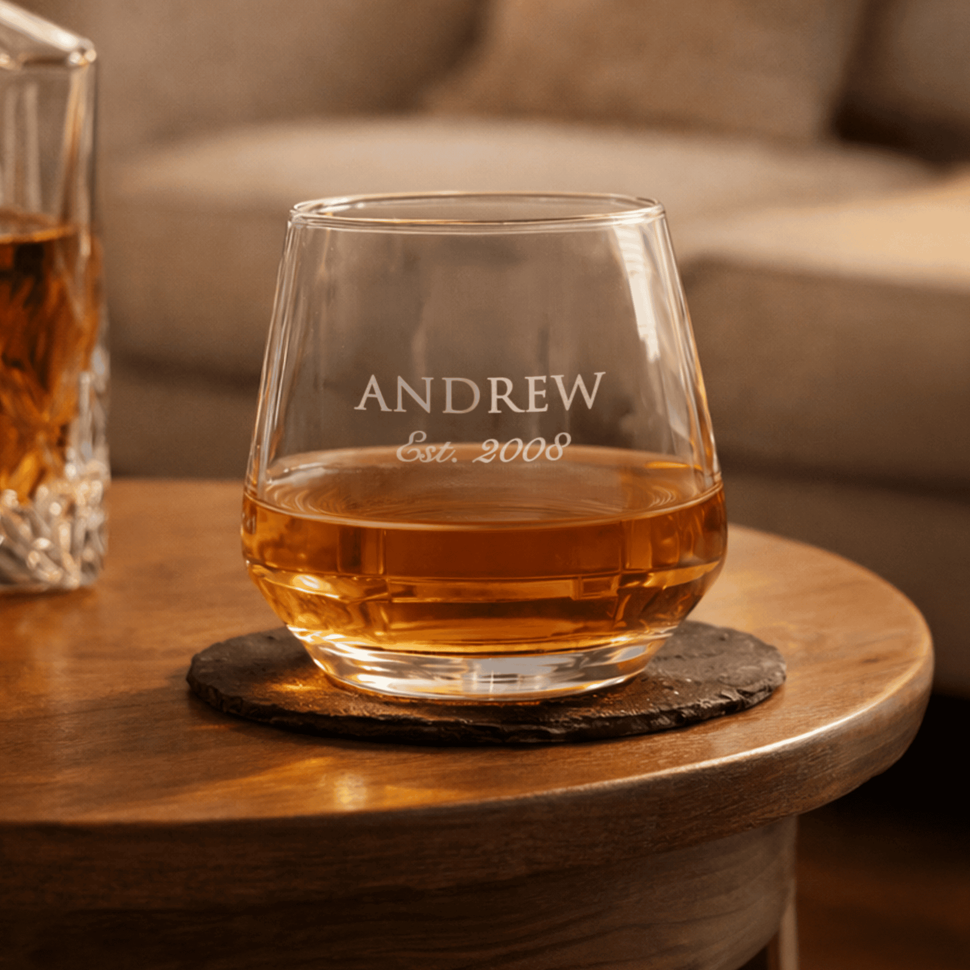 personalised redefined glass tumbler with a message engraved over 2 lines