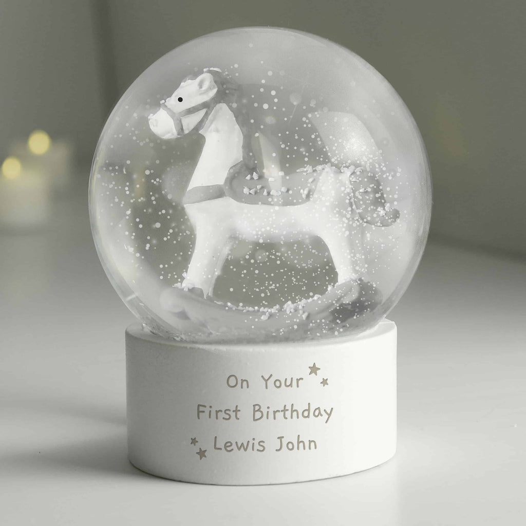 personalised rocking horse snow globe