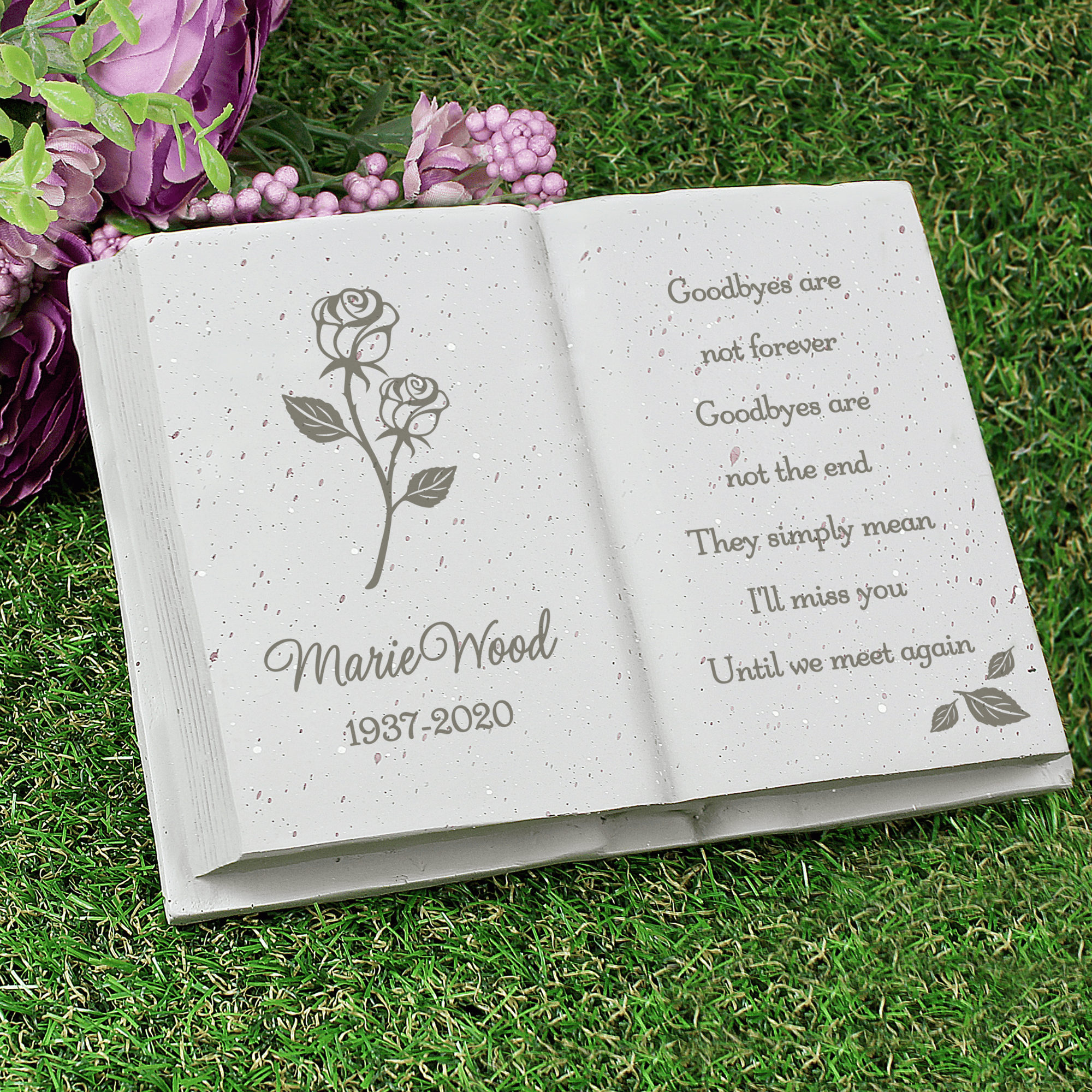 personalised rose memorial stone book engraved with a name, date and any message over 7 lines