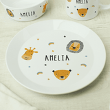 personalised safari animals breakfast set with a name personalised on each item
