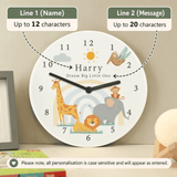 personalised safari wooden clock with any message over 2 lines