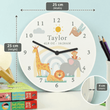 personalised safari wooden clock with any message over 2 lines