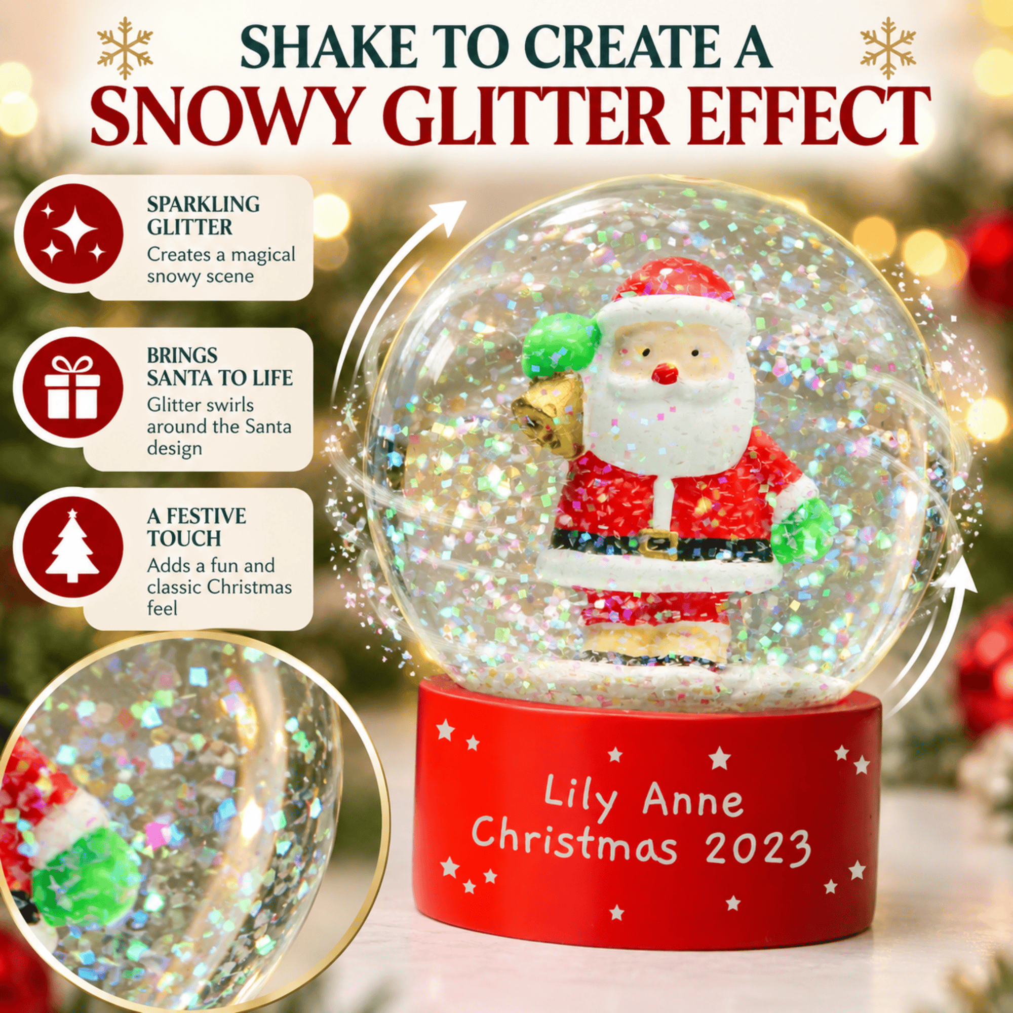 personalised santa snow globe with any message over 2 lines
