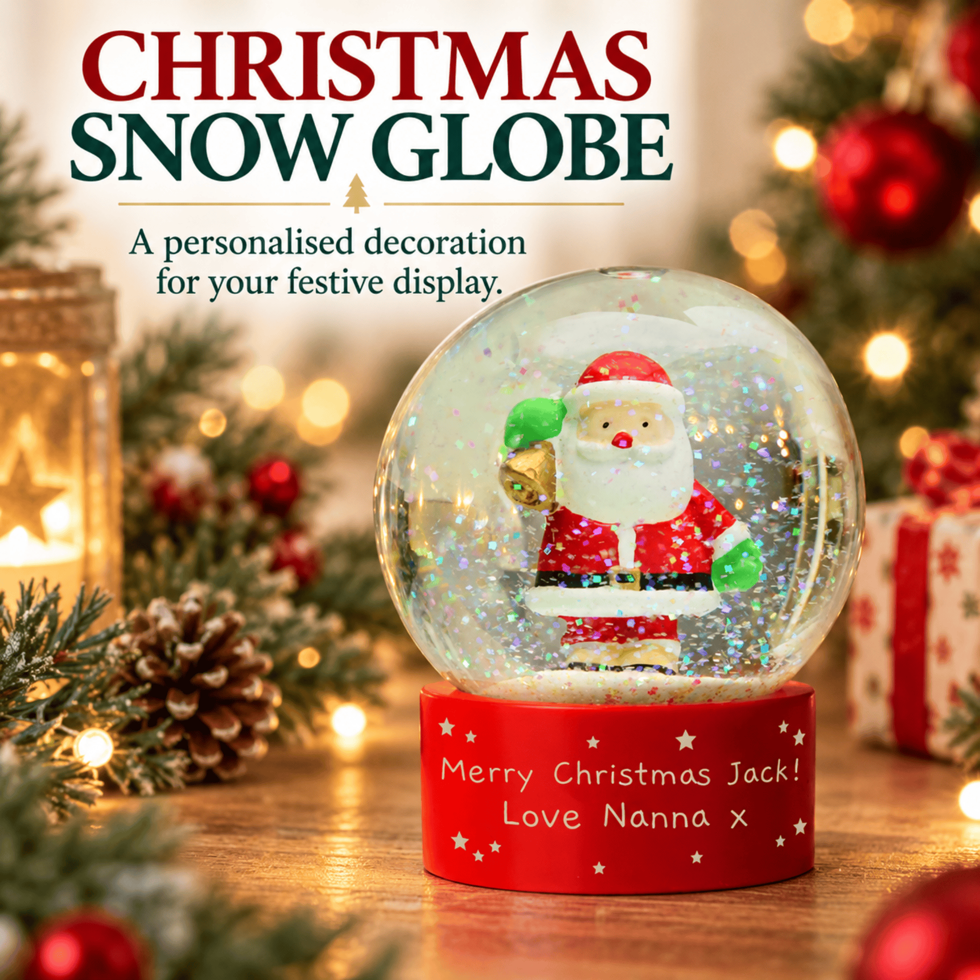 personalised santa snow globe with any message over 2 lines