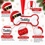 personalised santa dog bone tree decoration with any name personalised on the white part of the ornament