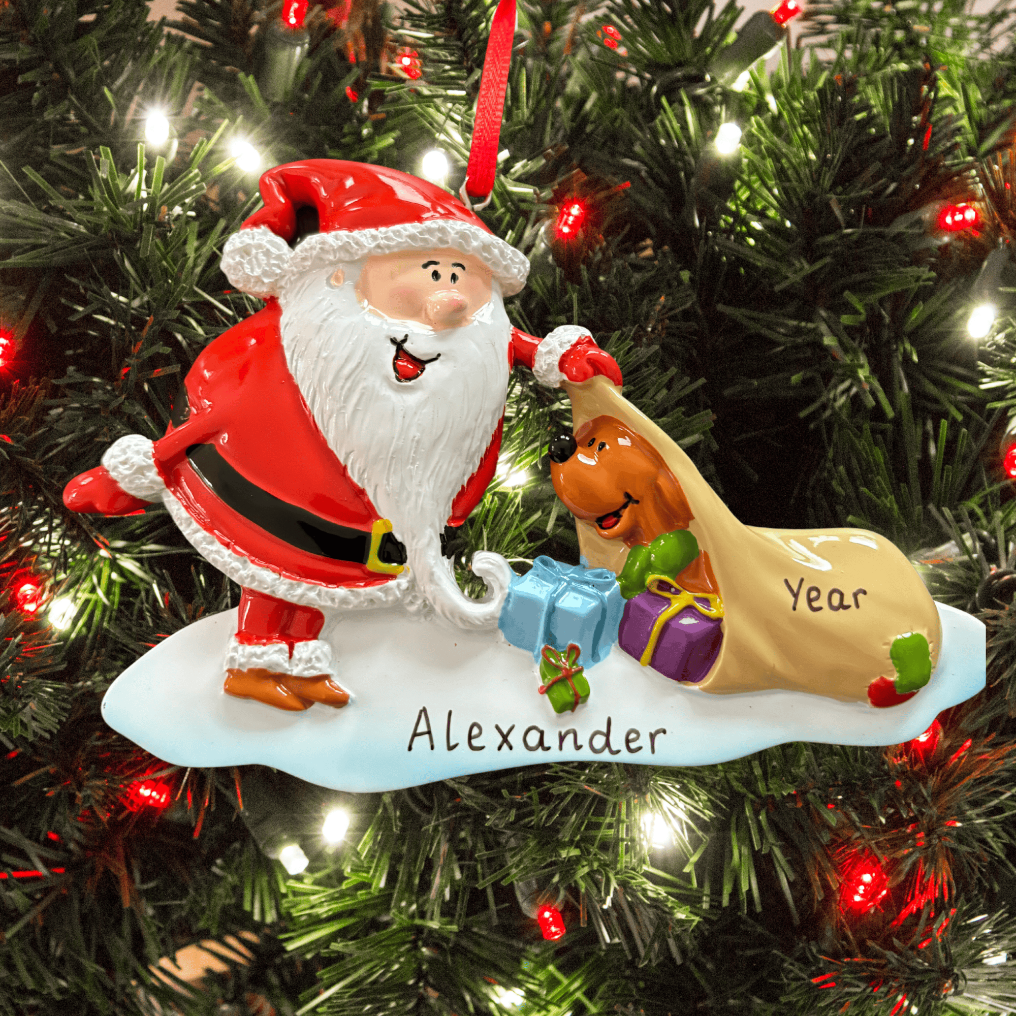 Personalised Santa & Dog Christmas Tree Decoration