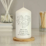 Personalised 25th Wedding Anniversary Candle | Silver Wedding Gift