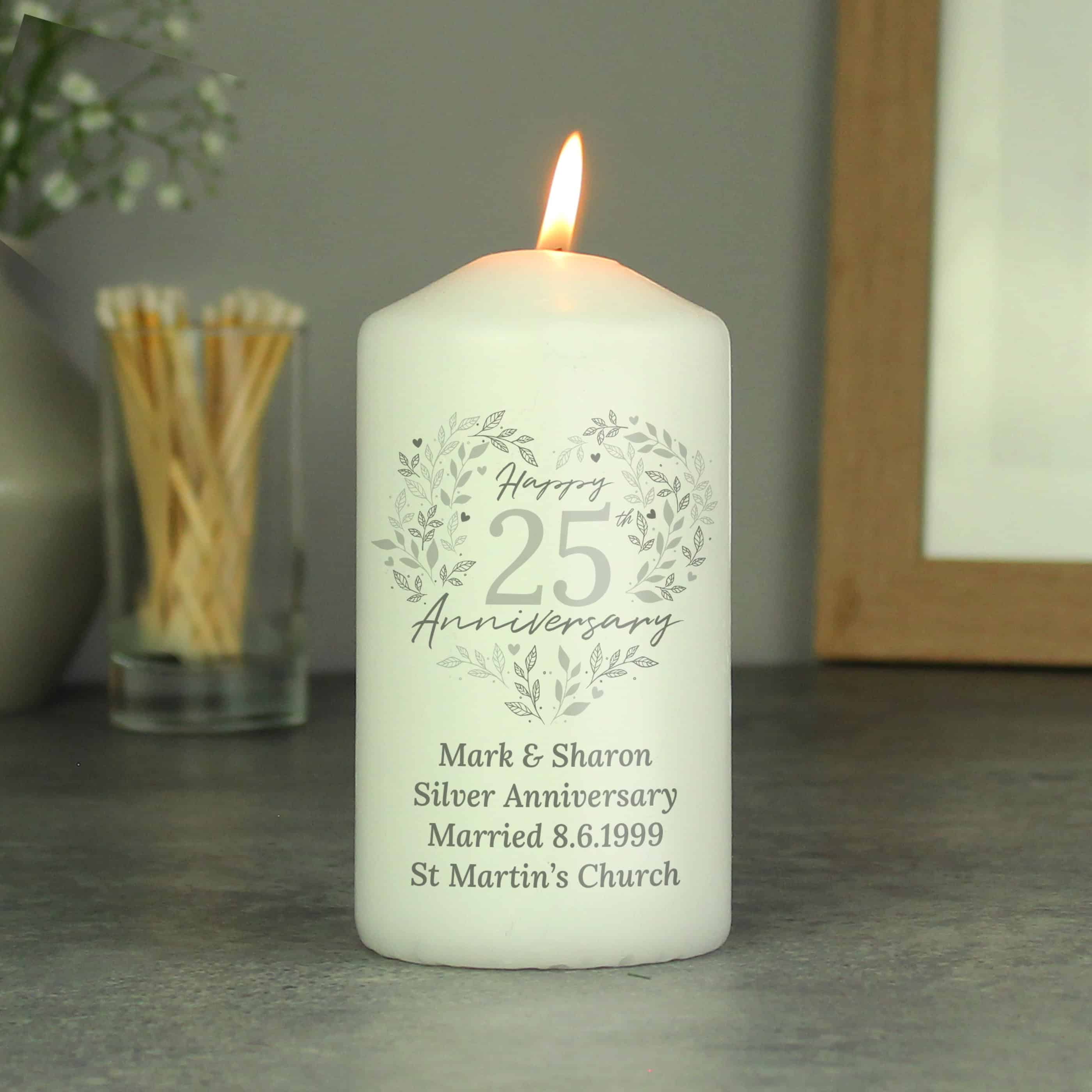 Personalised 25th Wedding Anniversary Candle | Silver Wedding Gift