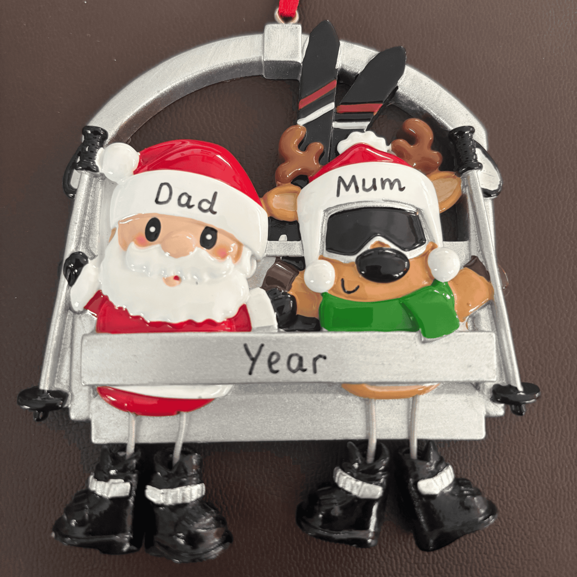 personalised ski lift family christmas tree decoration for a couple