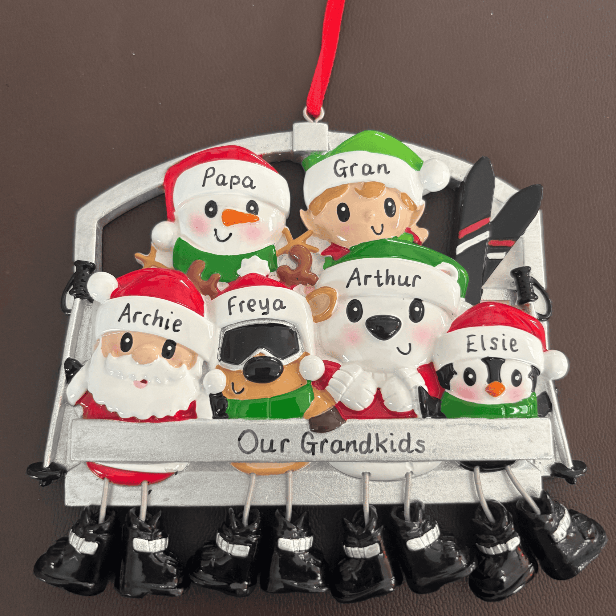 personalised ski lift family christmas tree decoration for a family of 6