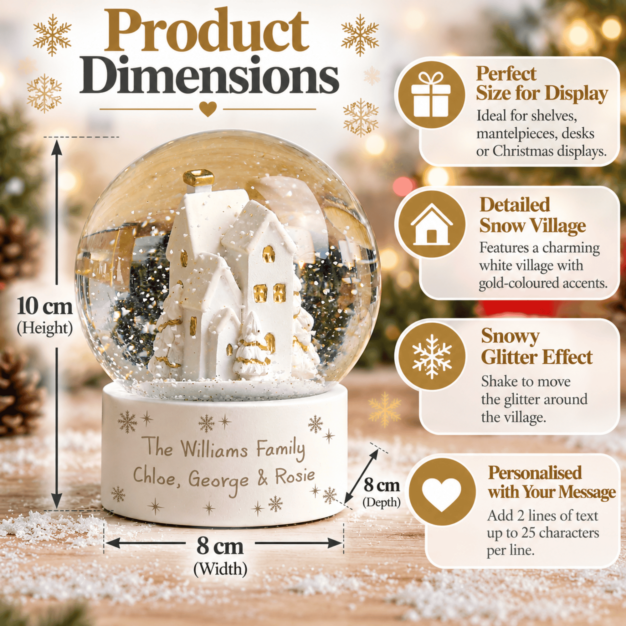 personalised snow village snow globe with any message over 2 lines