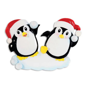 personalised penguin snowball couple tree decoration