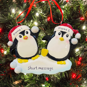 personalised penguin snowball couple tree decoration