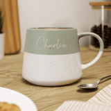 personalised green speckled mug with any name on it