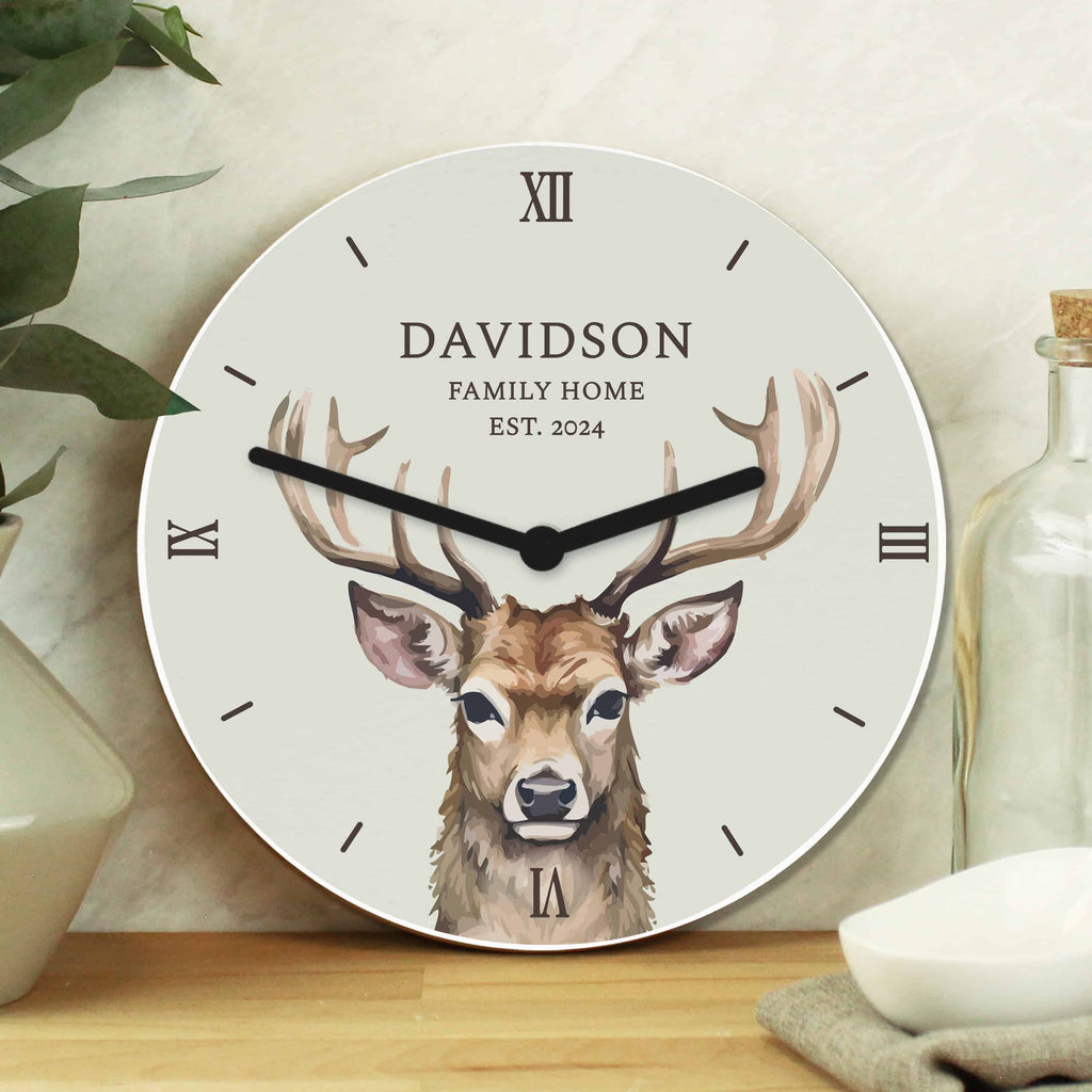 personalised stag watercolour clock