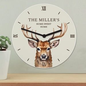 personalised stag watercolour clock
