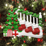 personalised stockings on bannister christmas tree decoration for a family of 3