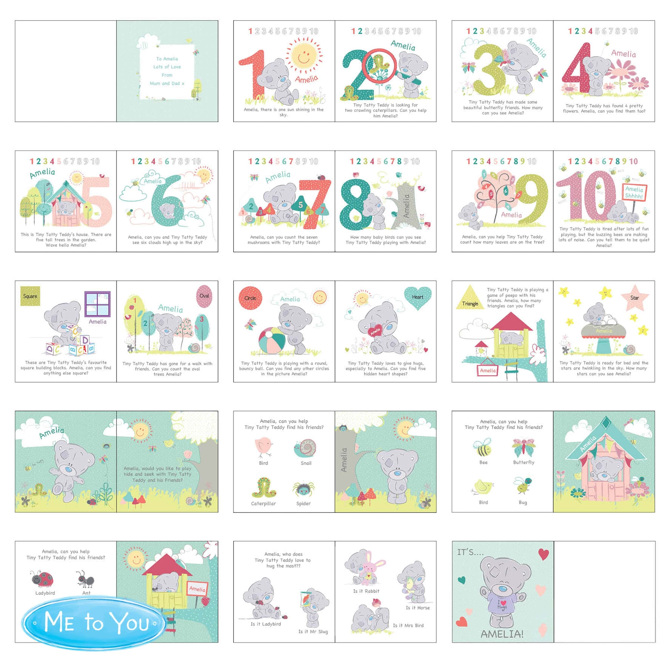 personalised tiny tatty teddy learing adventure book personalised with child's name and a short message