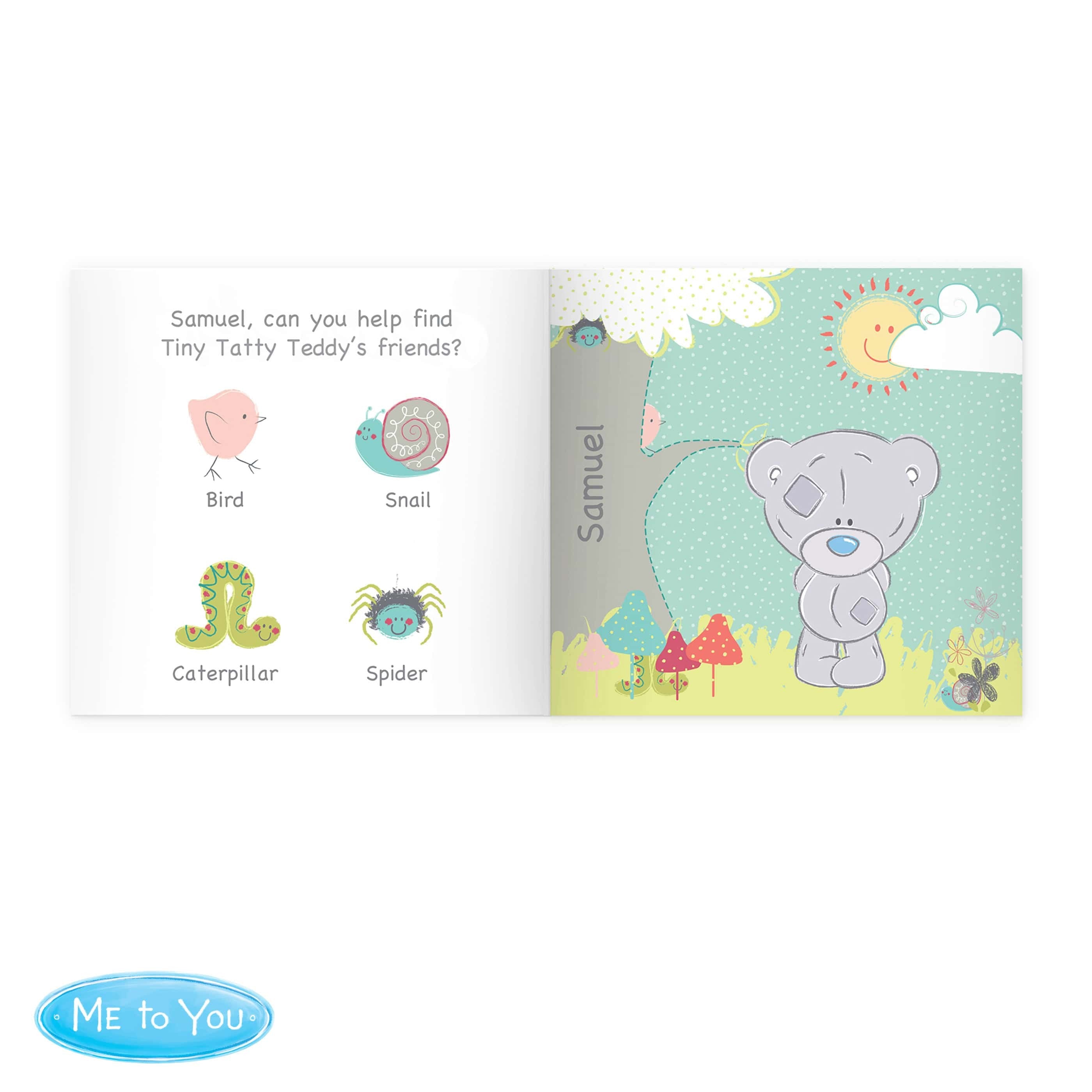 personalised tiny tatty teddy learing adventure book personalised with child's name and a short message