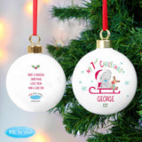 personalised first christmas bauble with tiny tatty teddy design on the front