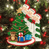 personalised christmas tree decoration of tree peeking family of 3