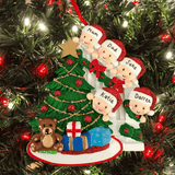 personalised christmas tree decoration of tree peeking family of 5