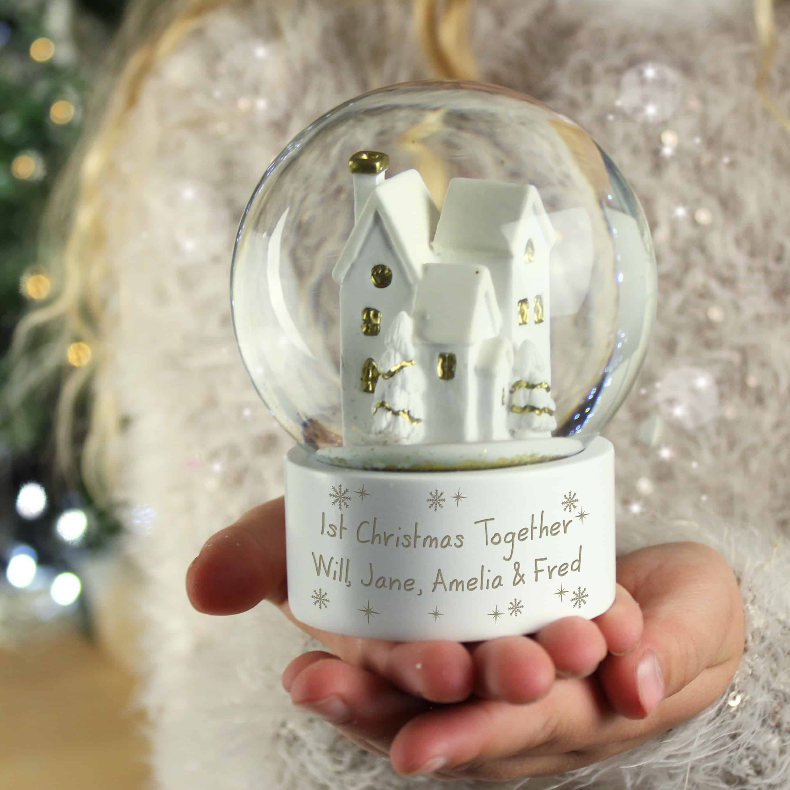 personalised village snow globe