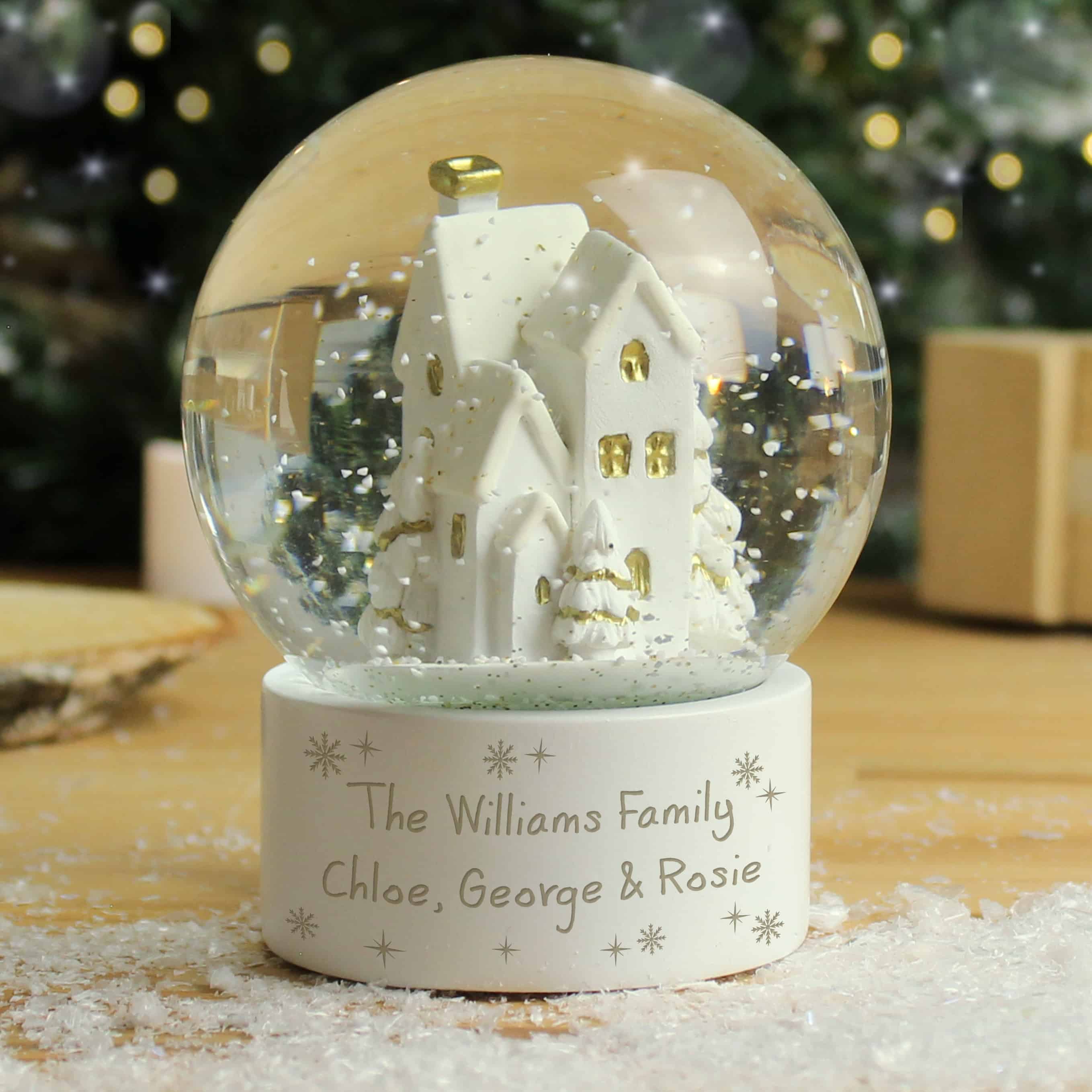 personalised village snow globe