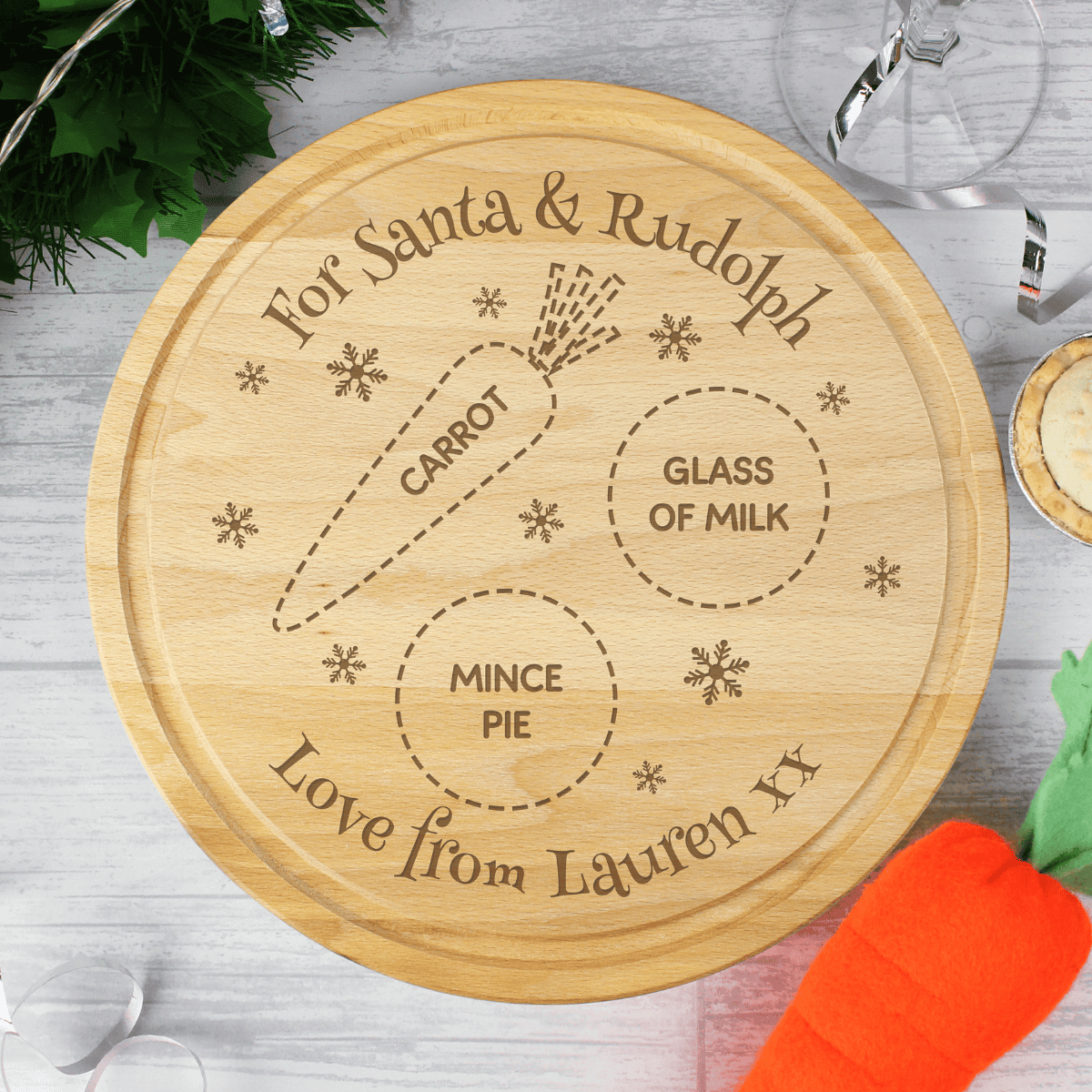 Custom wooden Christmas Eve treat tray for kids