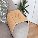 personalised wooden sofa tray engraved with 2 initials