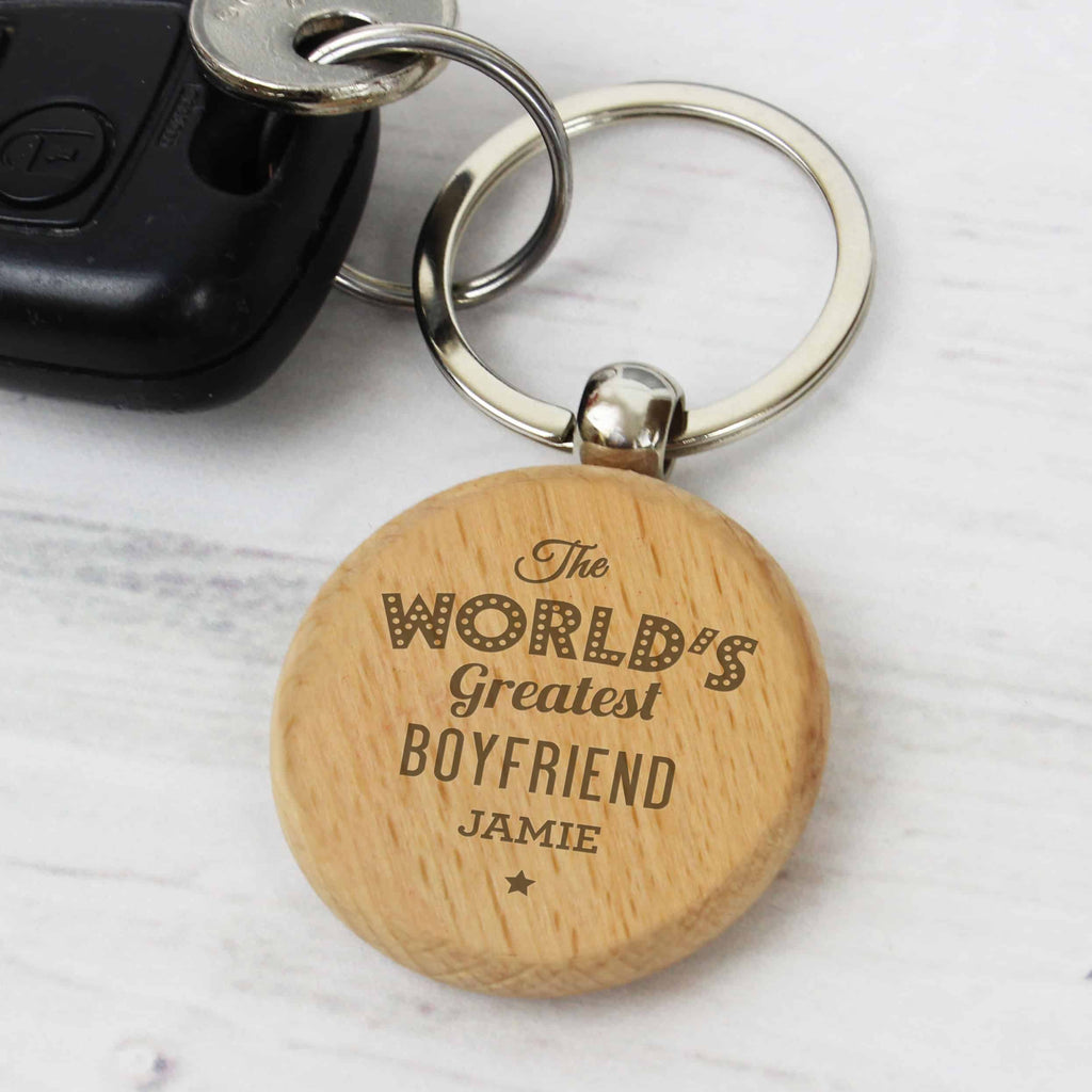 Personalised World's Greatest round wooden keyring